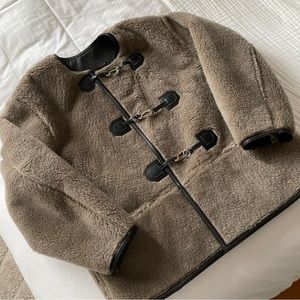 Source Unknown Clasp Front Shearling Coat- One Size- Dusty Khaki